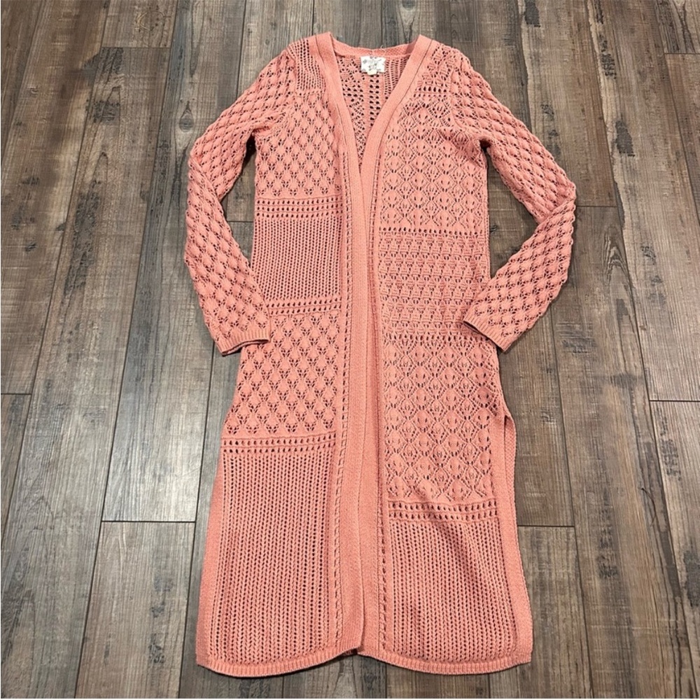 Hippie Rose Coral Long Cardigan Sweater